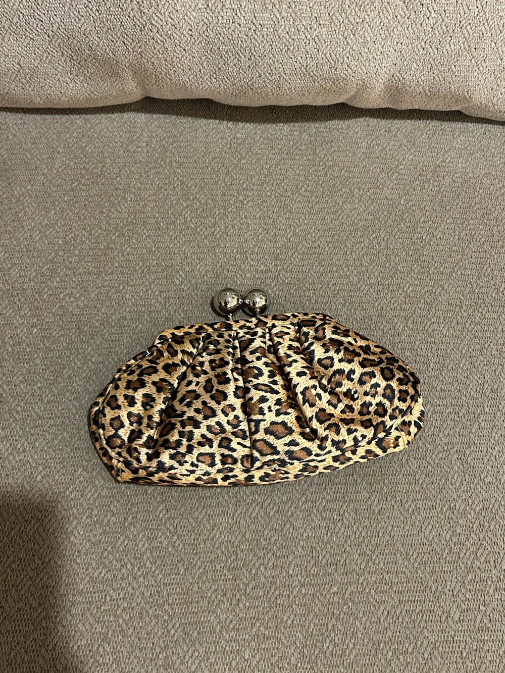 Vintage Steve Madden Leopard Satin Clutch with Gold-Tone Kiss Lock
